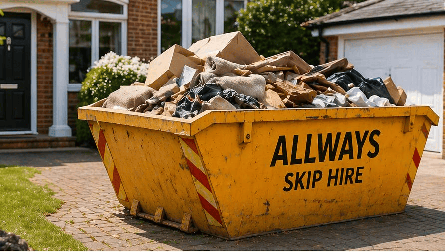 Domestic skip hire on a residential driveway in Leicester