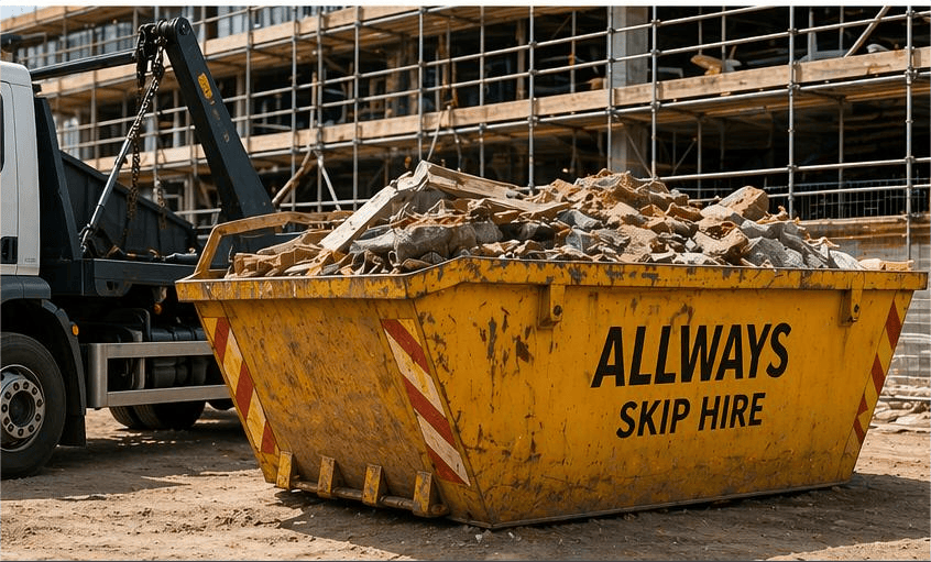 Commercial skip on a Leicester construction site